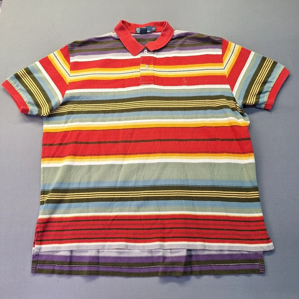 Polo Ralph Lauren Mens XL Multi Color Striped Short Sleeve Cotton Polo Shirt